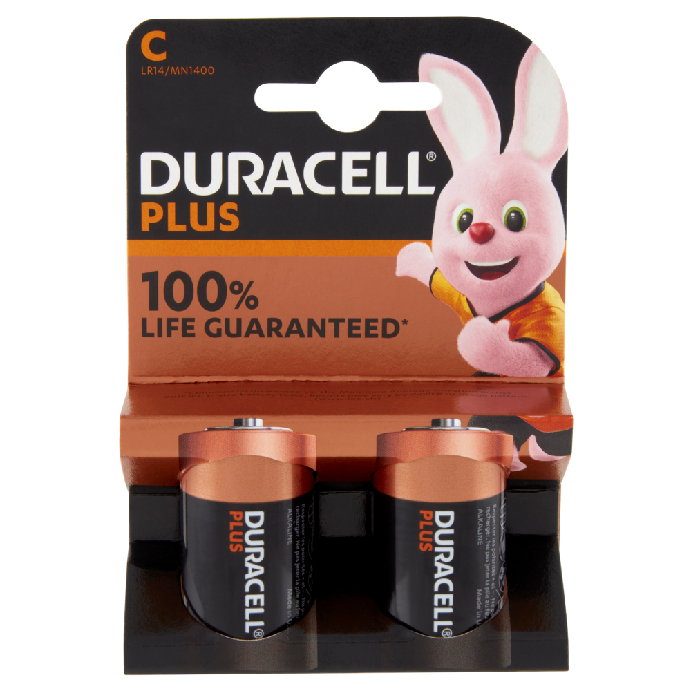 Duracell Plus C Batterie Mezza-Torcia Alcaline 1.5V LR14 MX1400 confezione da 2 Pile Duracell