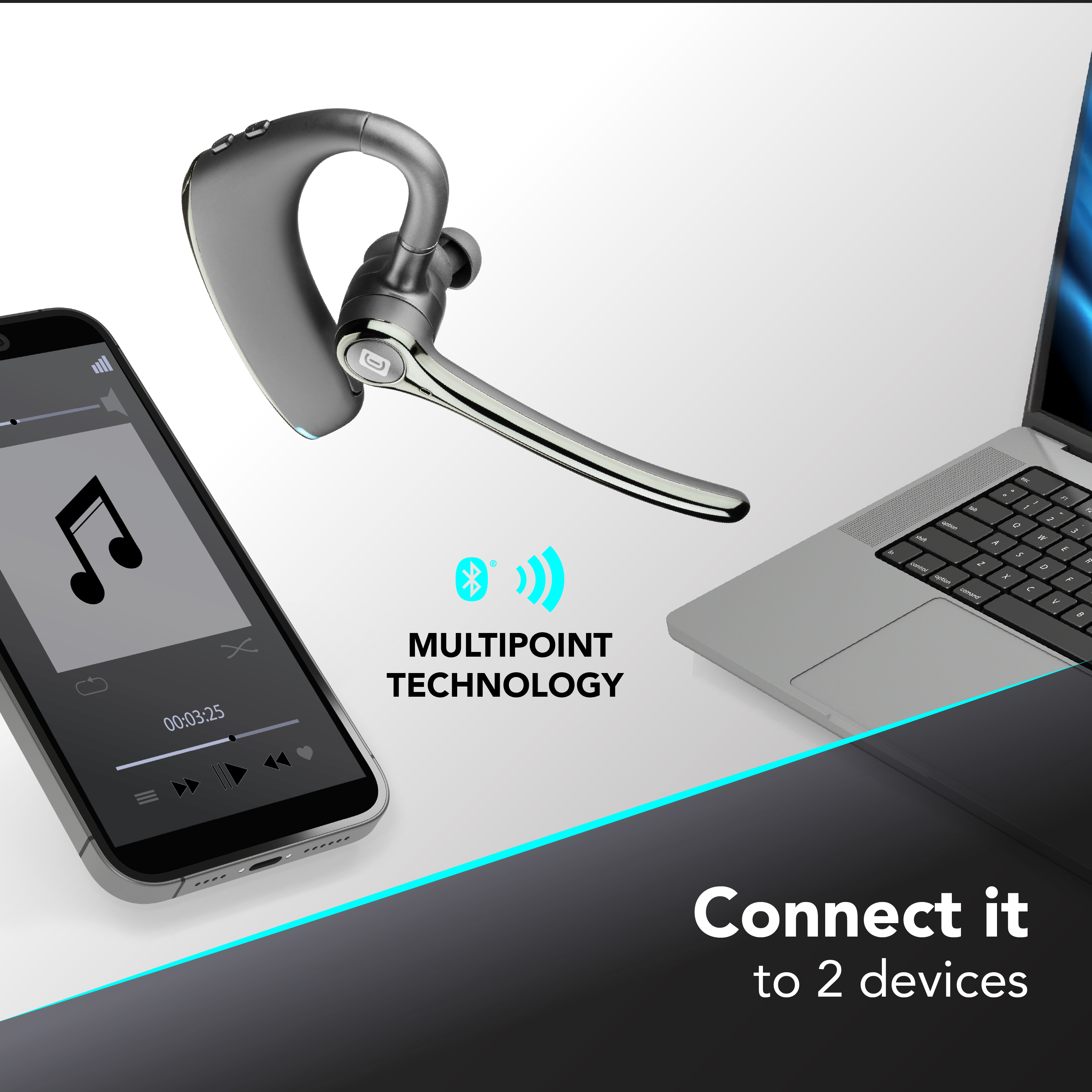 Cellularline FLUENT Auricolare Bluetooth&reg; mono con cancellazione del rumore ambientale