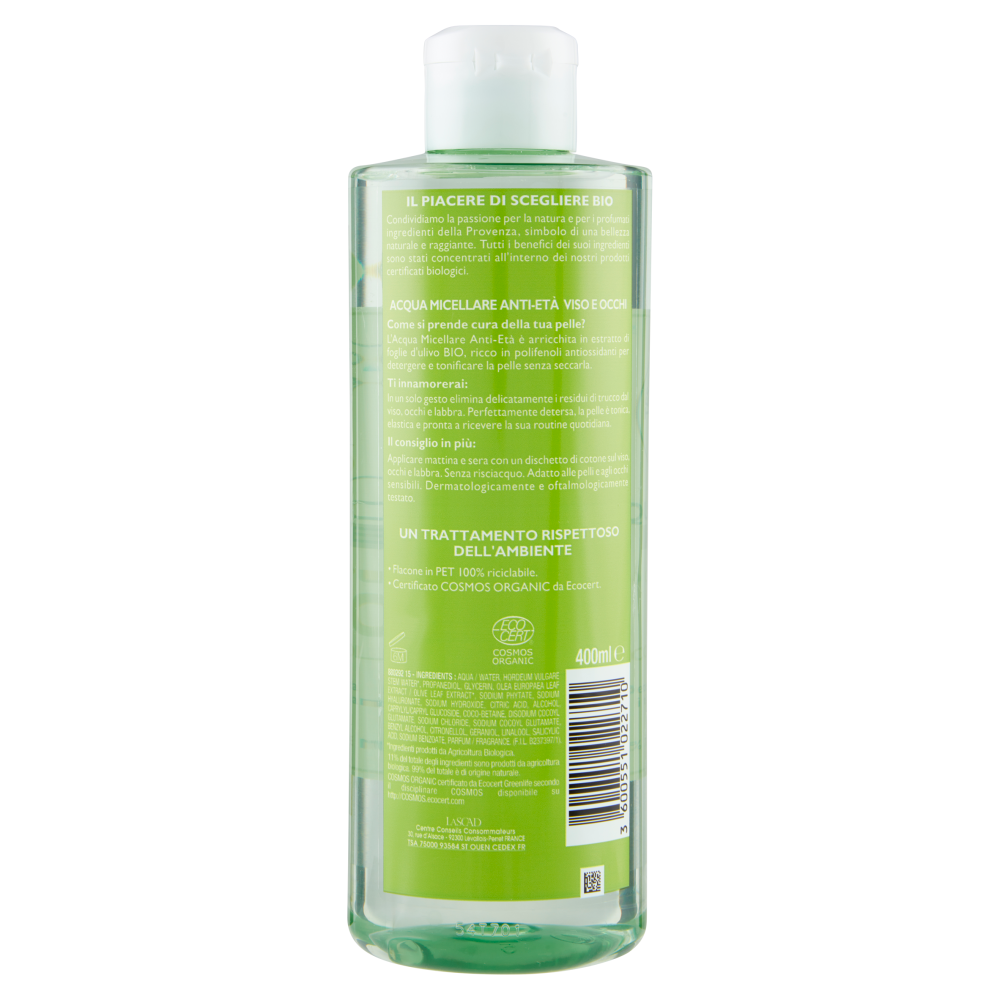 Tesori di Provenza Acqua Micellare, con Foglie d'Ulivo Biologico, Ricco in Polifenoli, 400 ml