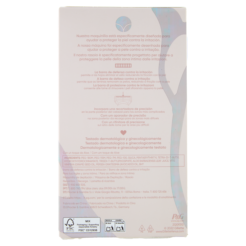 Gillette Venus per peli e pelle della zona intima Rasoio Donna, 1 Manico + 2 Lamette
