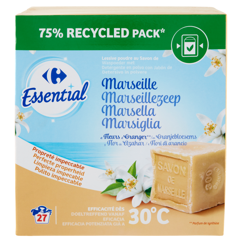 Carrefour Essential Detersivo in polvere Marsiglia e Fiori d'Arancio 1,350 kg