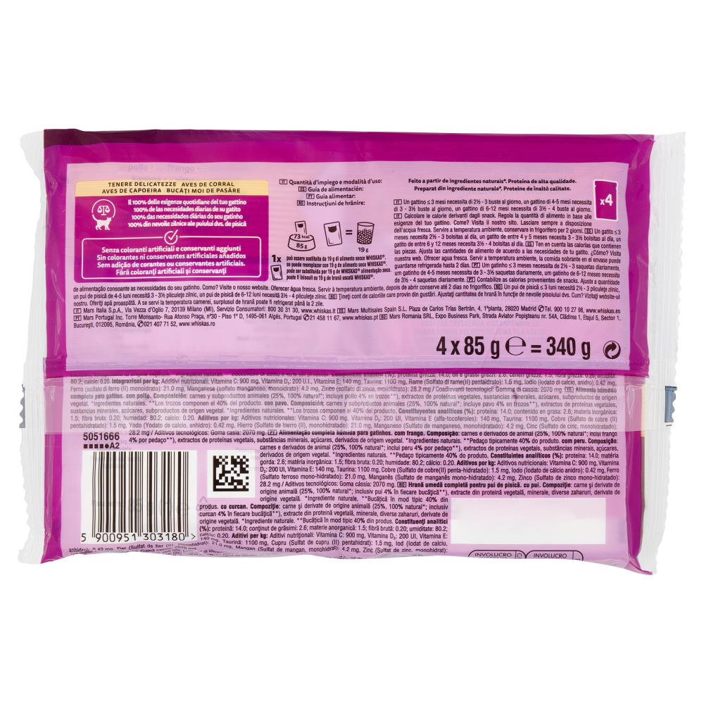 Whiskas Junior Pure Delight Tenere Delicatezze in gelatina con pollo, con tacchino 4 x 85 g