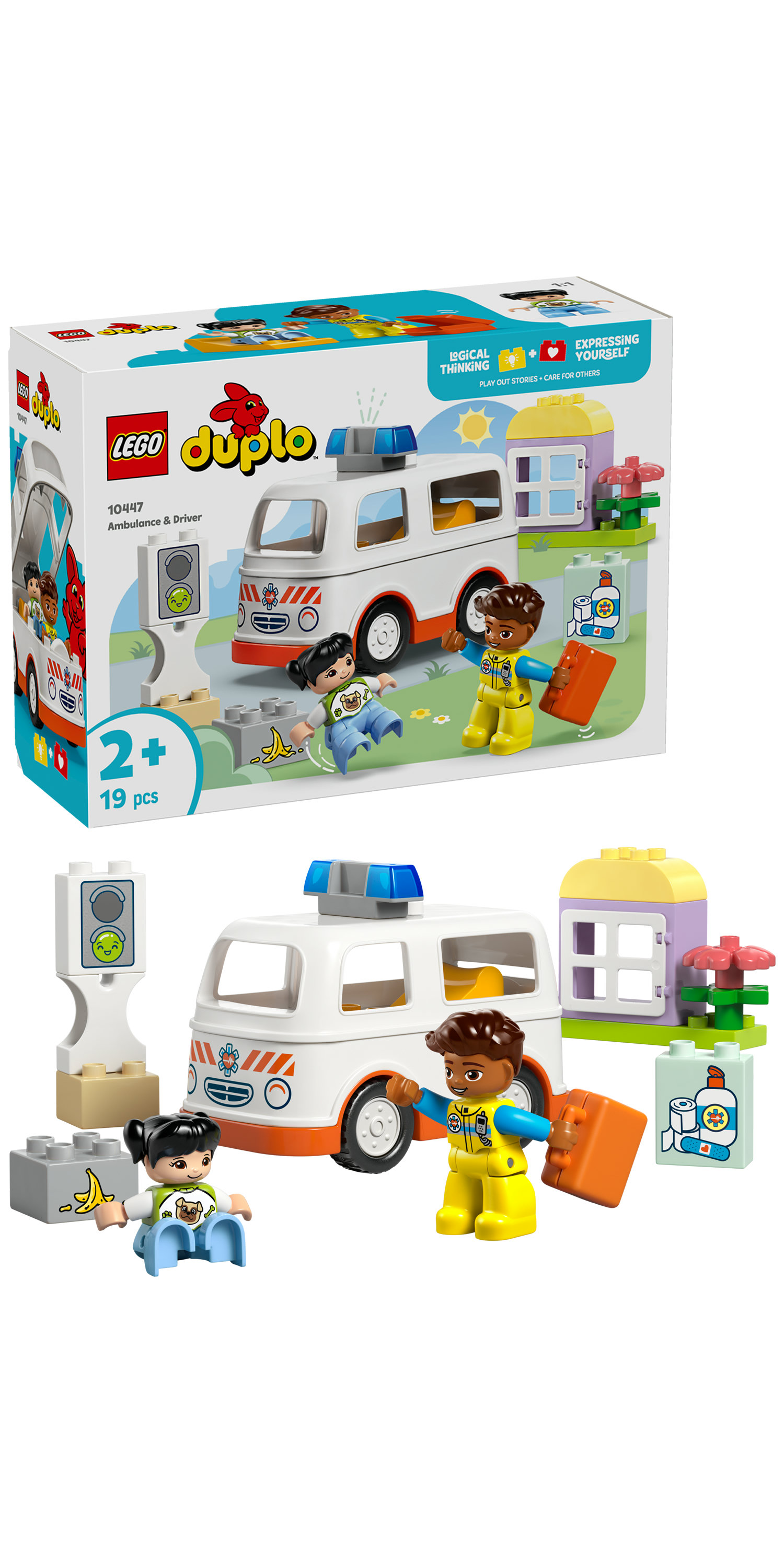 LEGO DUPLO 10447 Ambulanza e Autista, Giocattolo Educativo per Bambini 2+, Giochi Didattici di Sviluppo Abilit&agrave; Socio-Emotive
