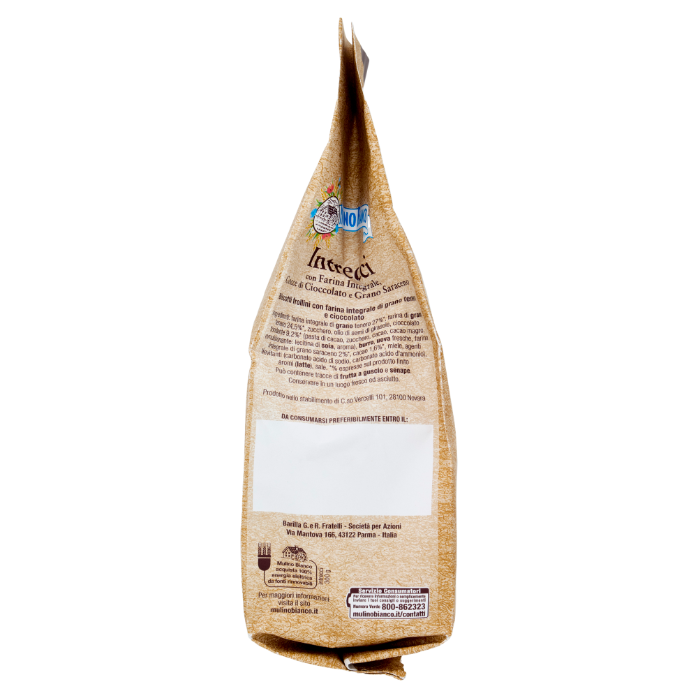 Mulino Bianco Intrecci Biscotti Integrali con Frolla al Cacao e Gocce Cioccolato 300g