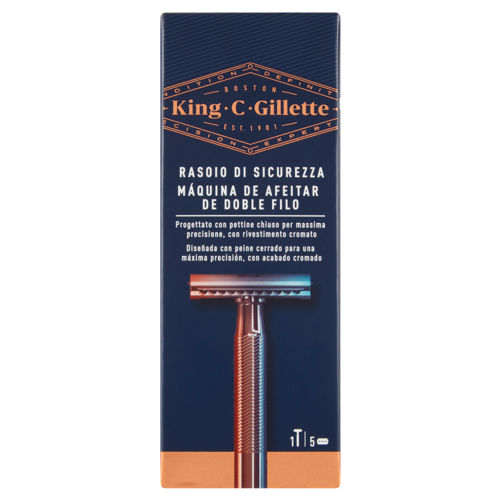 King C. Gillette Rasoio di Sicurezza Uomo Manico + Lame di Ricambio per Rasoio da Uomo 5 Ricariche
