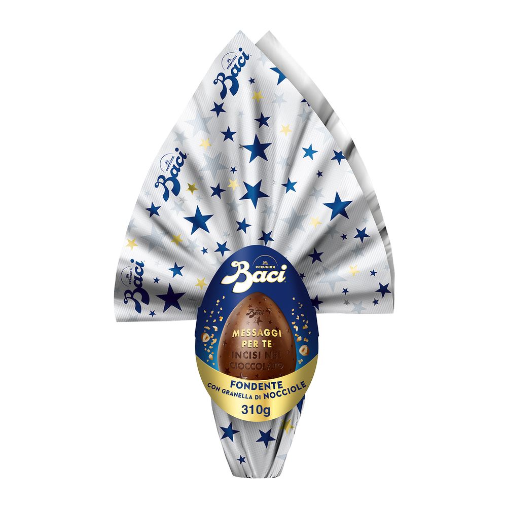 Uovo di Pasqua Cioccolato Fondente Messaggi Incisi con Nocciole e 4 Cioccolatini 310g