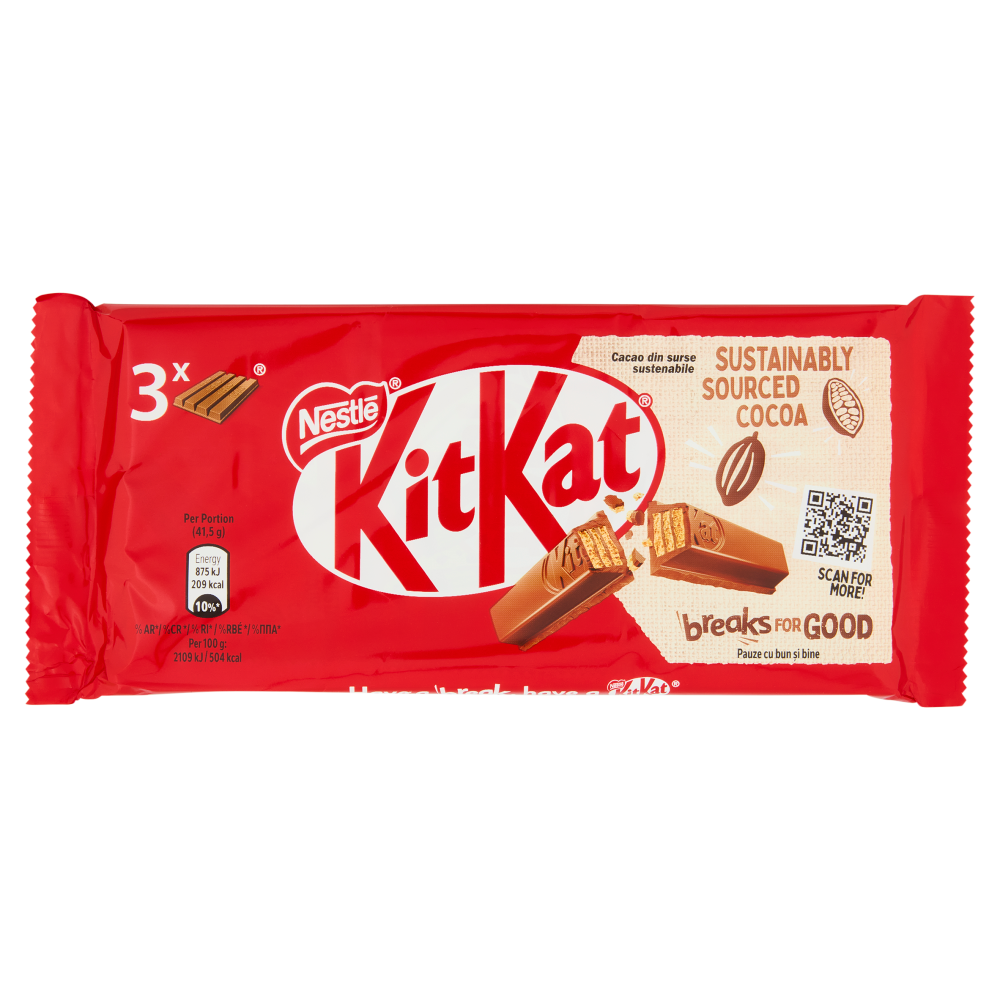 KITKAT Classic Wafer ricoperto di Cioccolato al Latte 3 Snack da 41,5g