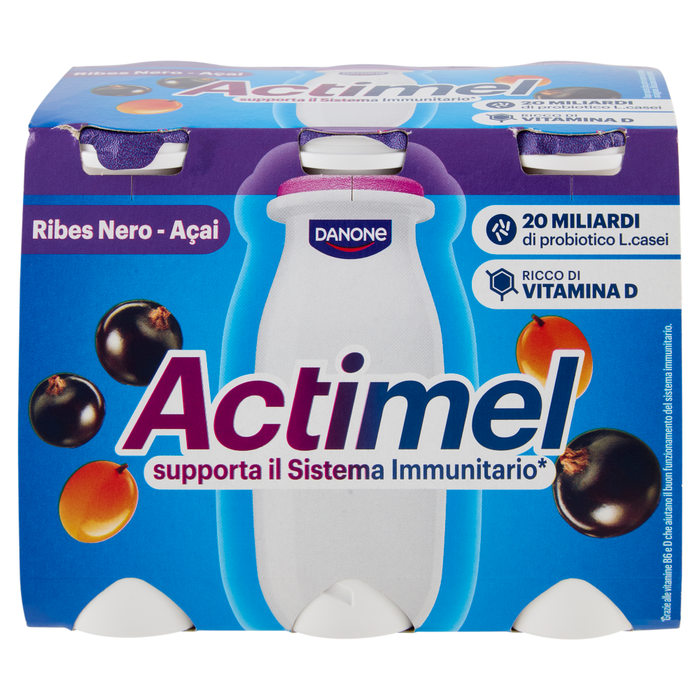 ACTIMEL, Yogurt da Bere con Vit B6 e D per il Sistema Immunitario, gusto Ribes Nero-Acai, 6X100G
