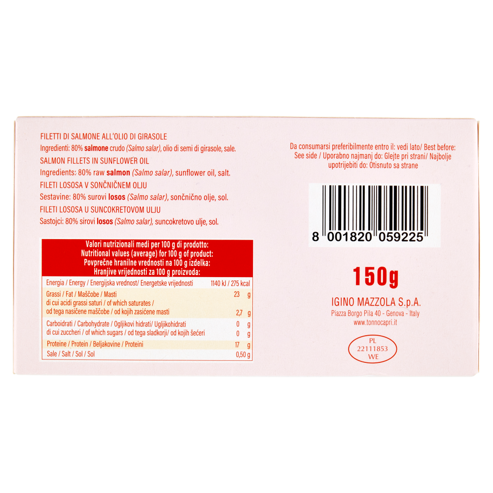 Capri Filetti di Salmone all'Olio di Girasole 150 g