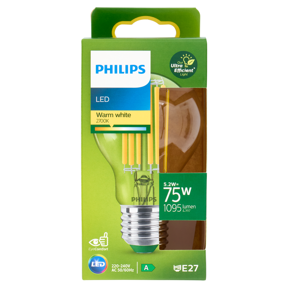 Philips LED Goccia Vetro Filam 75W E27 2700K Non-Dim Classe A