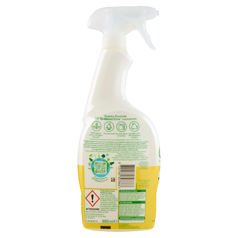 Cif Greenactive Sgrassatore Cucina Profumo di Limone 650 ml