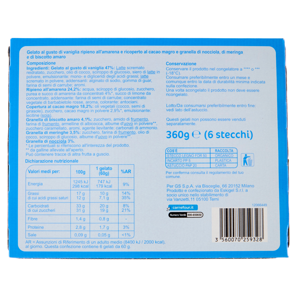 Carrefour Classic Pralinato Amarena 6 x 60 g