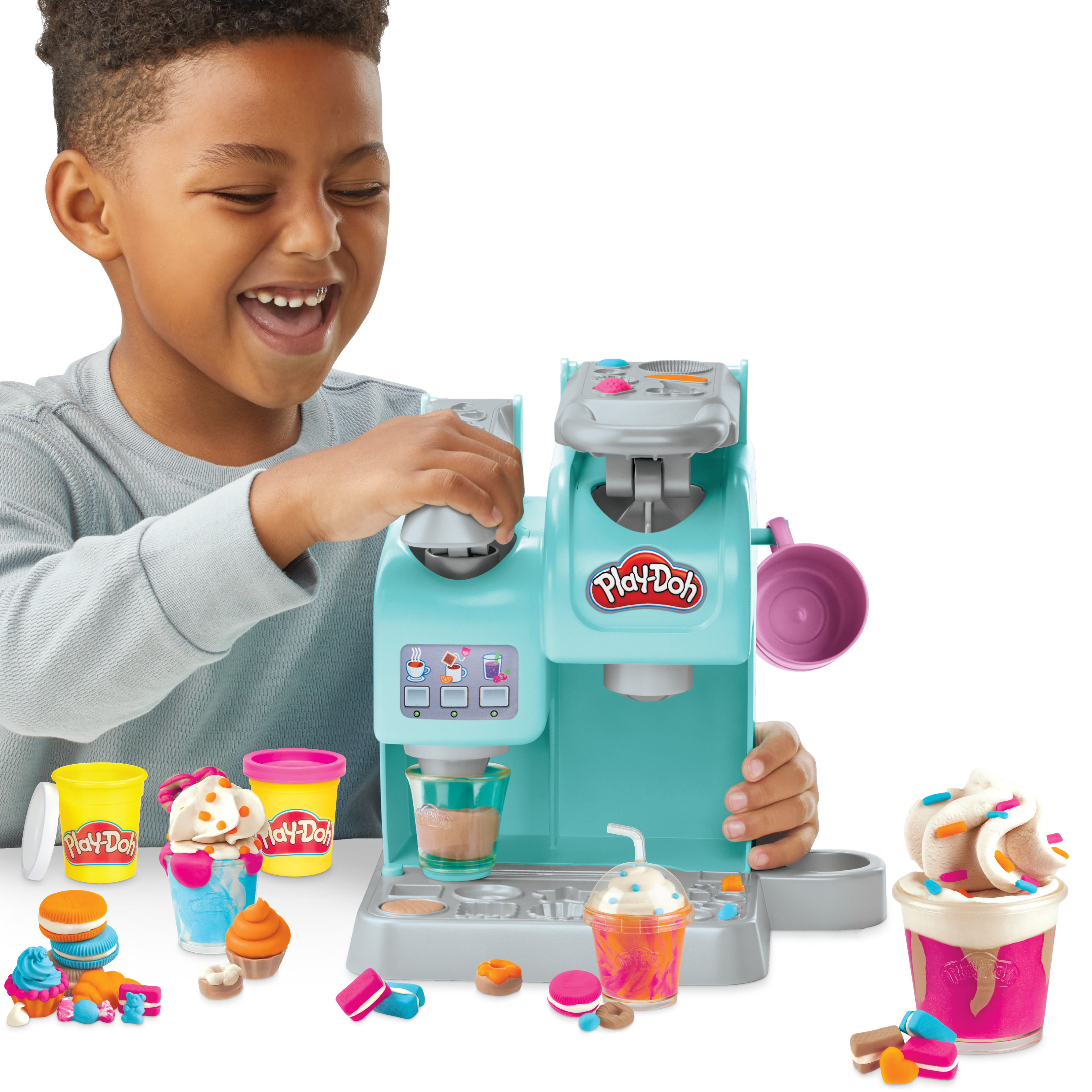 Play-Doh Kitchen Creations La Caffetteria Super Colorata di , playset con 20 accessori e 8 vasetti di pasta modellabile atossica, per bambini dai 3 anni in su
