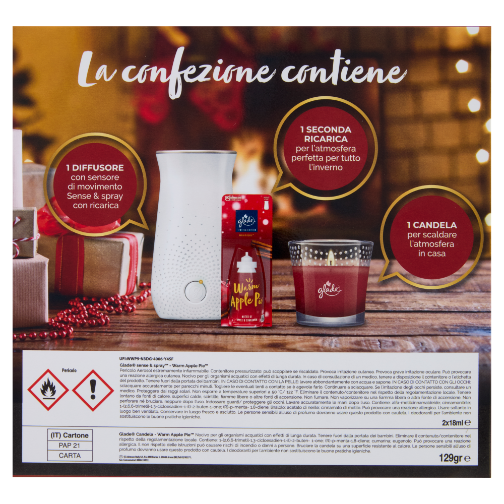 Glade&reg; Cofanetto regalo Warm Apple Pie (Candela, Diffusore Sense & Spray&trade; e 2 ricariche)