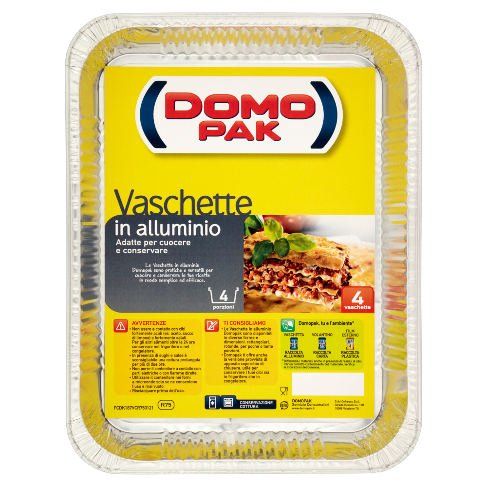 Domopak Vaschette in alluminio 4 porzioni 4 pz