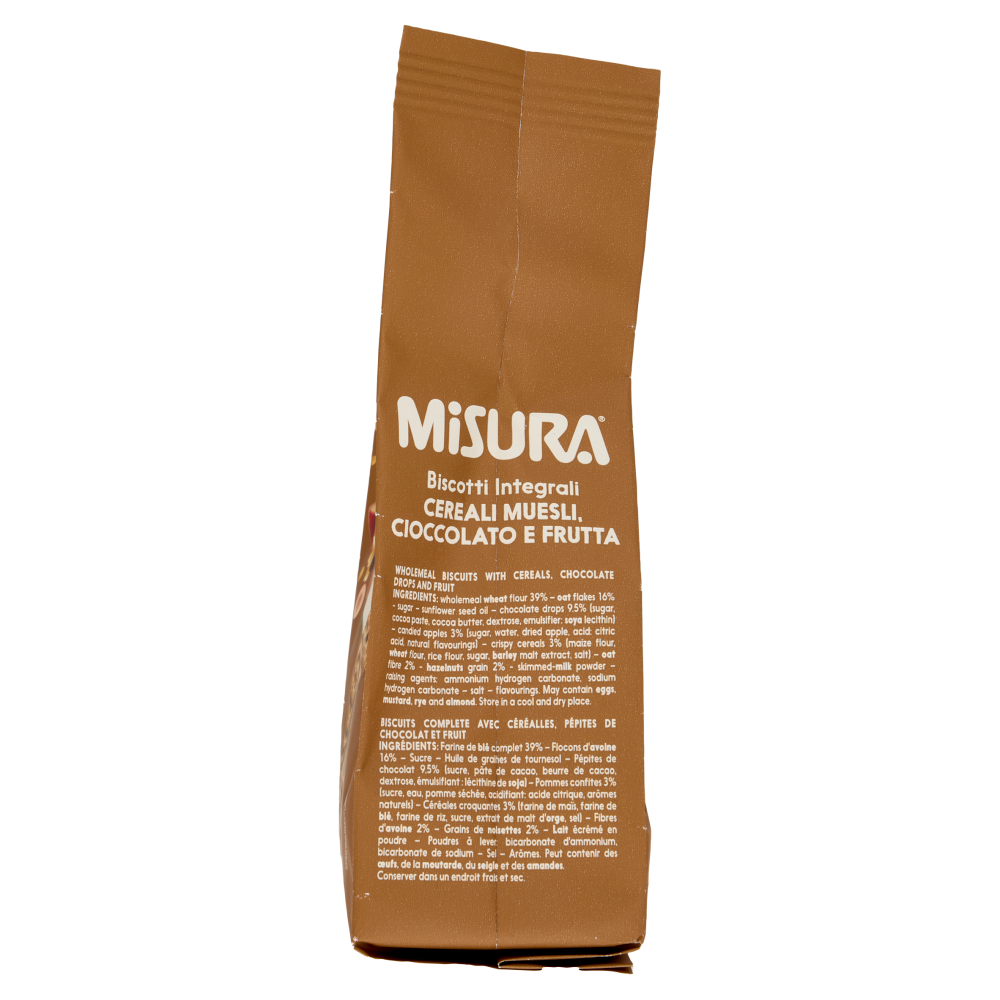 Misura Fibrextra Biscotti integrali Cereali Muesli, Cioccolato e Frutta 230 g