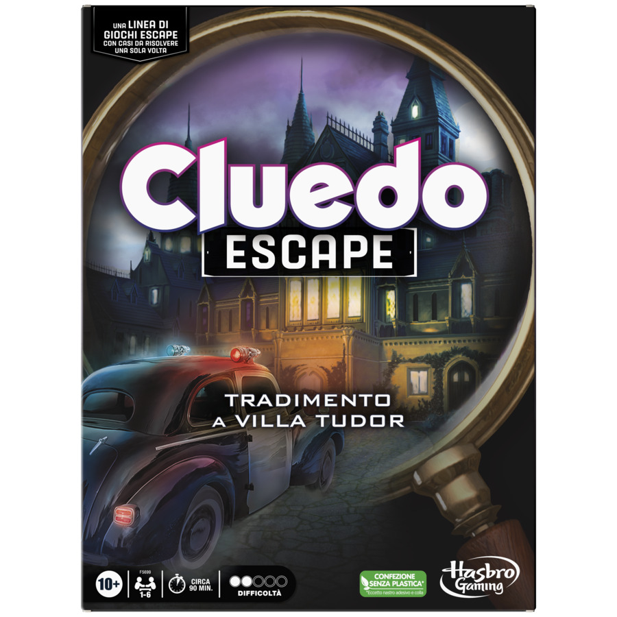 Cluedo Escape - Il Tradimento a Villa Tudor Refresh, un gioco di misteri ed enigmi in versione Escape Game, un gioco da tavolo cooperativo per famiglie, dai 10 anni in su, da 1 a 6 giocatori