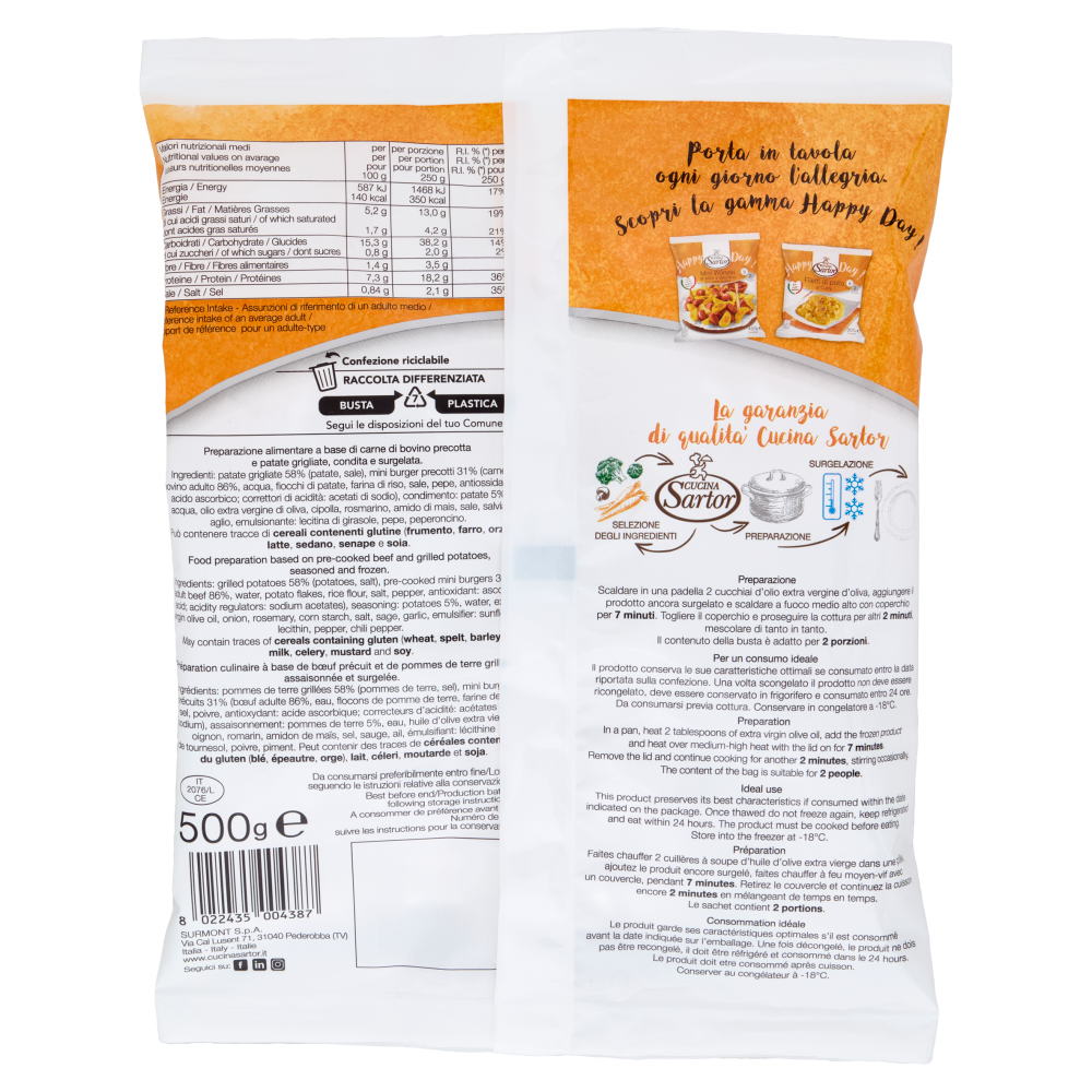 Cucina Sartor Happy Day! Mini Burger con patate grigliate Surgelati 500 g
