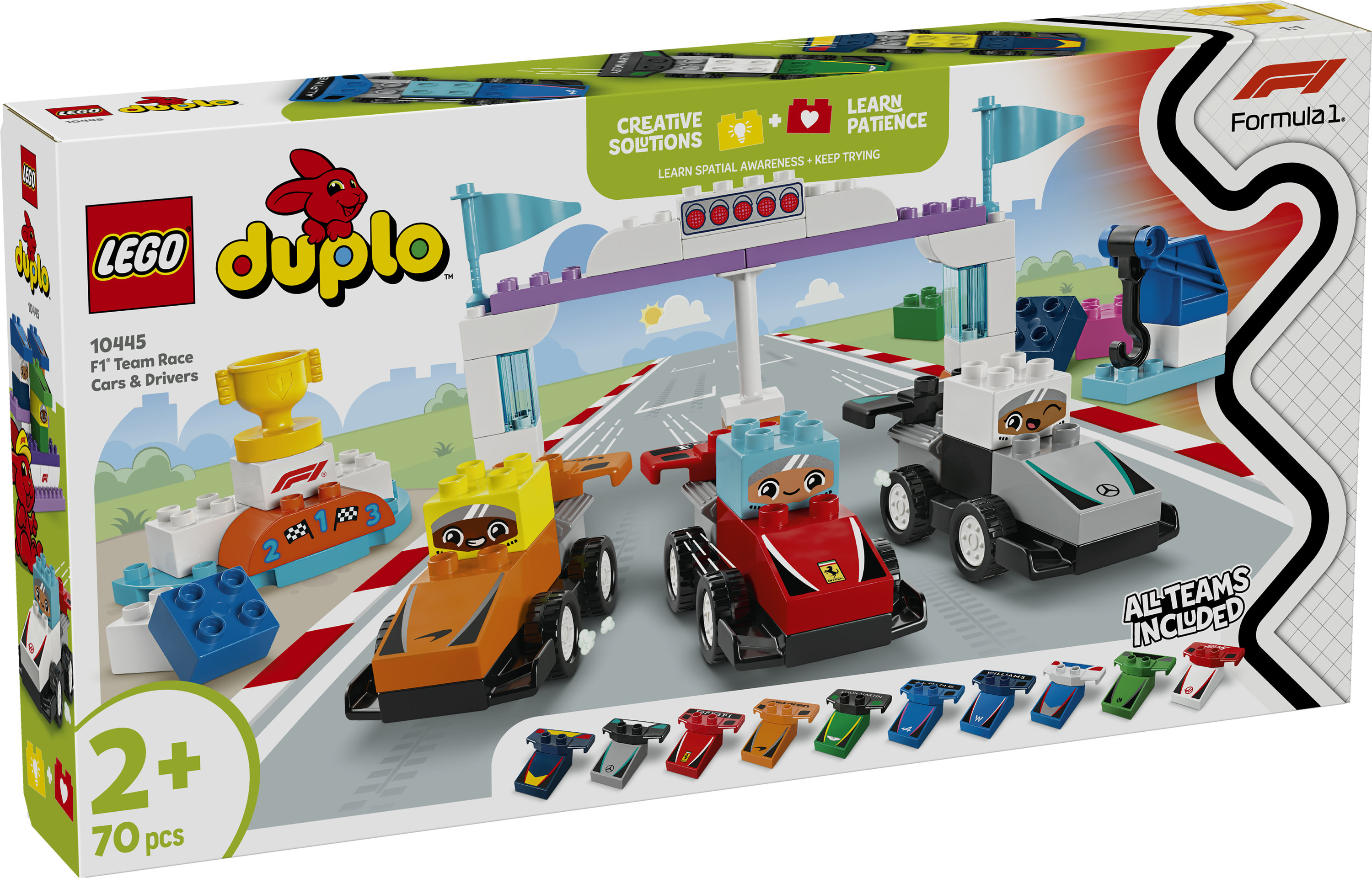 LEGO DUPLO 10445 Auto da Corsa e Piloti Team F1, Macchina Giocattolo da Costruire, Giochi Creativi e Didattici per Bambini 2+