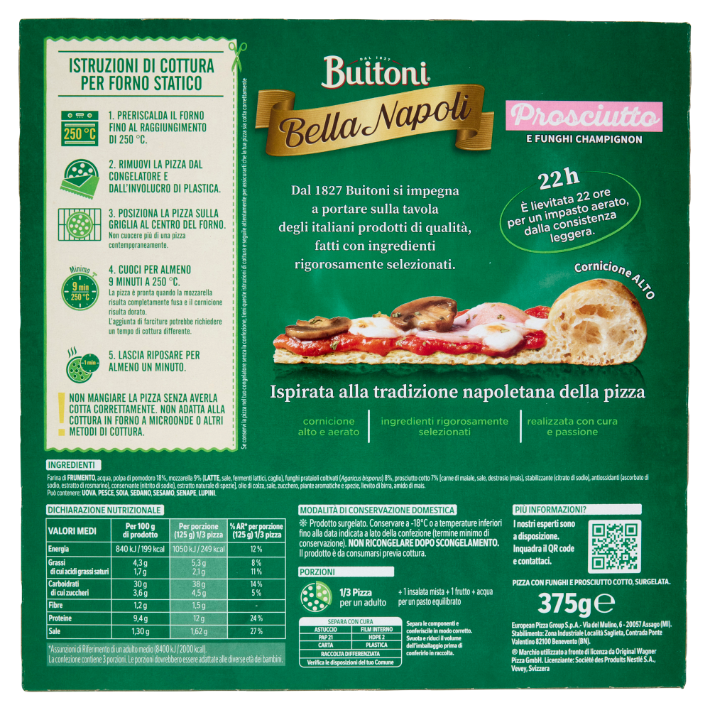 Buitoni Bella Napoli Prosciutto & Funghi Pizza surgelata 375 g