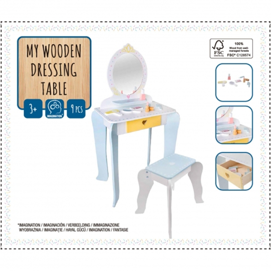 Carrefour Specchiera con sgabello in legno 100% FSC