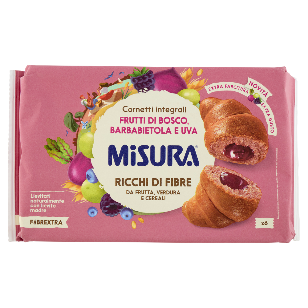 Misura Fibrextra 6 Cornetti integrali Frutti di Bosco, Barbabietola e Uva 308 g