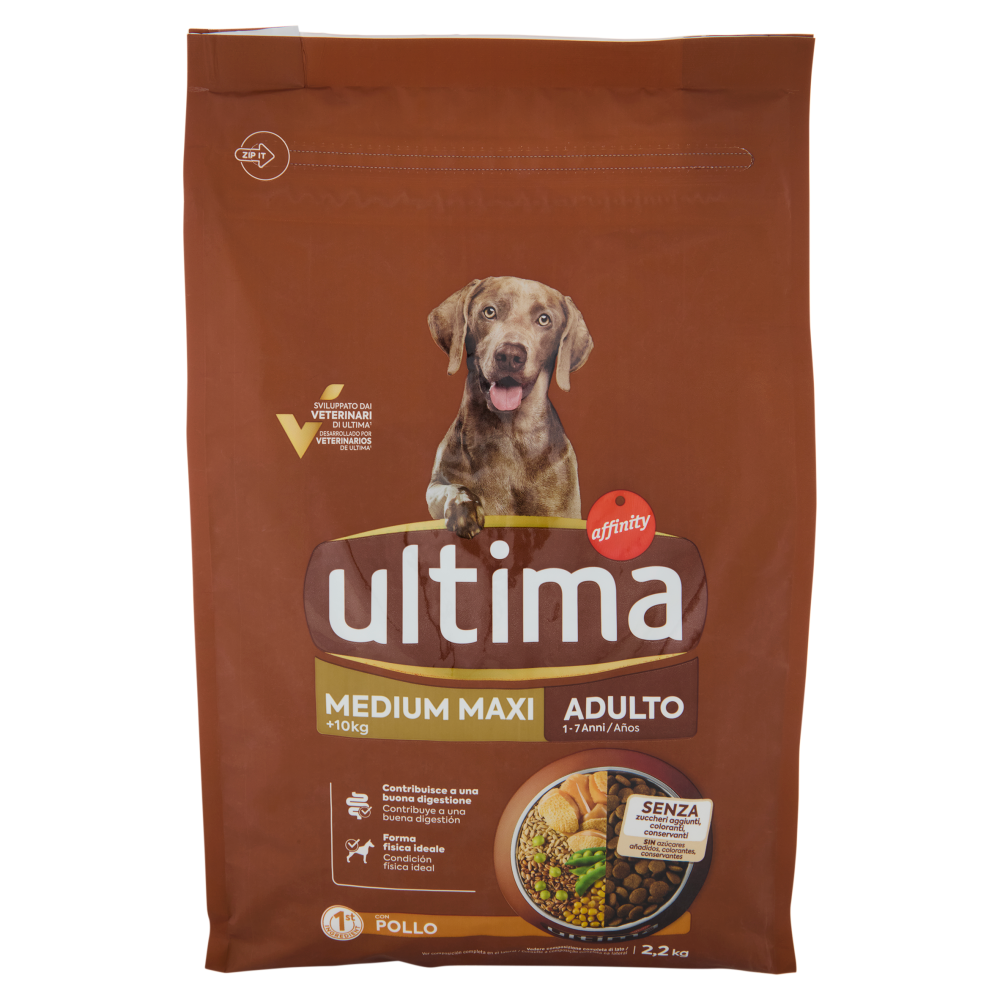 ultima Dog Medium Maxi +10kg Adulto 1-7 Anni con Pollo 2,2 kg