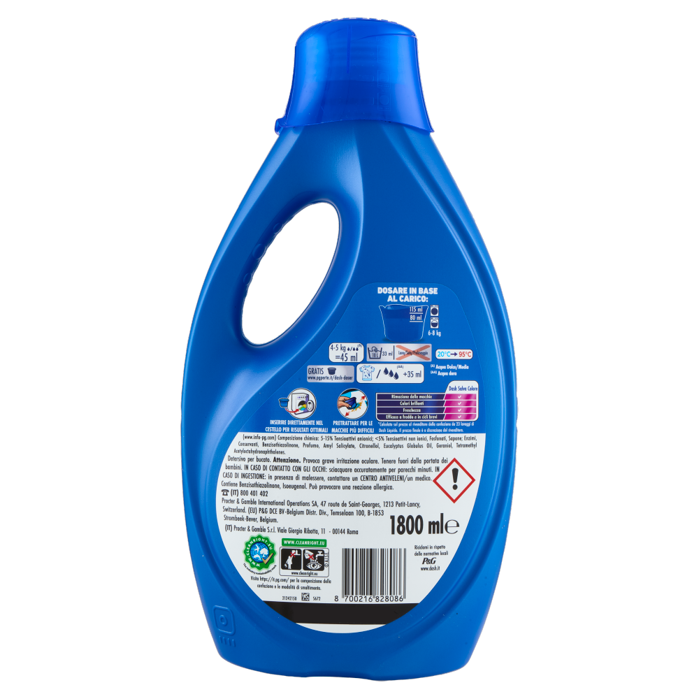 Dash Detersivo Liquido Lavatrice, Salva Colore, 40 Lavaggi 1800 ml