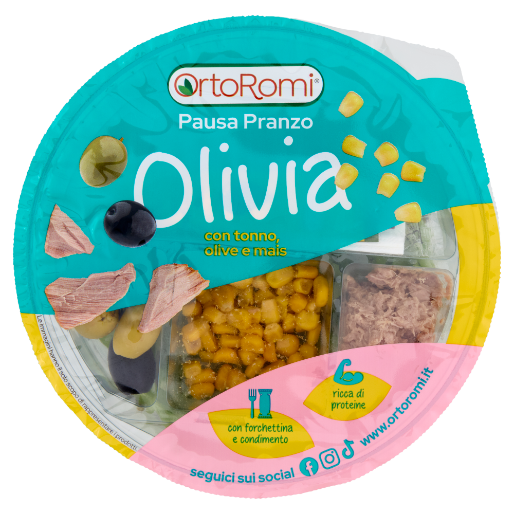 OrtoRomi Pausa Pranzo Olivia con tonno, olive e mais 140 g + 12 g di condimento