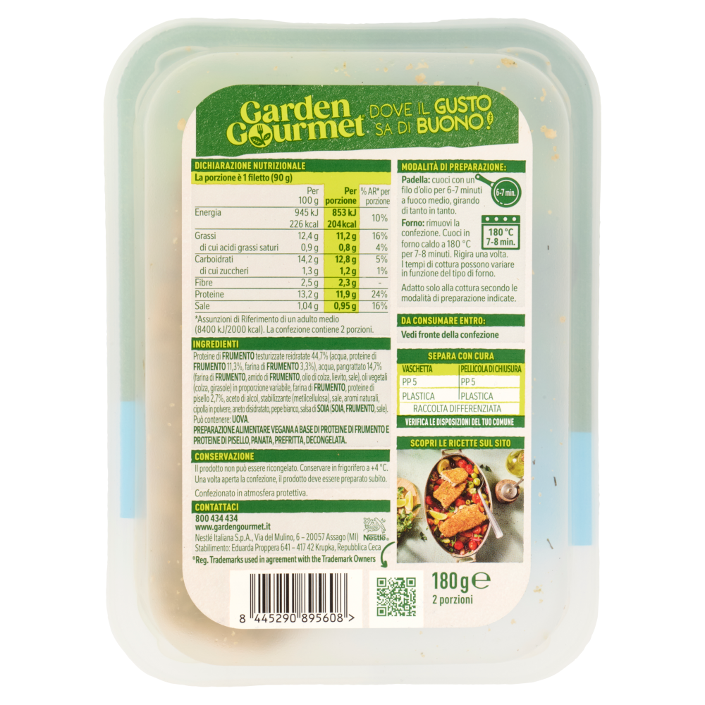 GARDEN GOURMET Filetti Gratinati Vegani Sapore di Mare 2 pezzi 180g