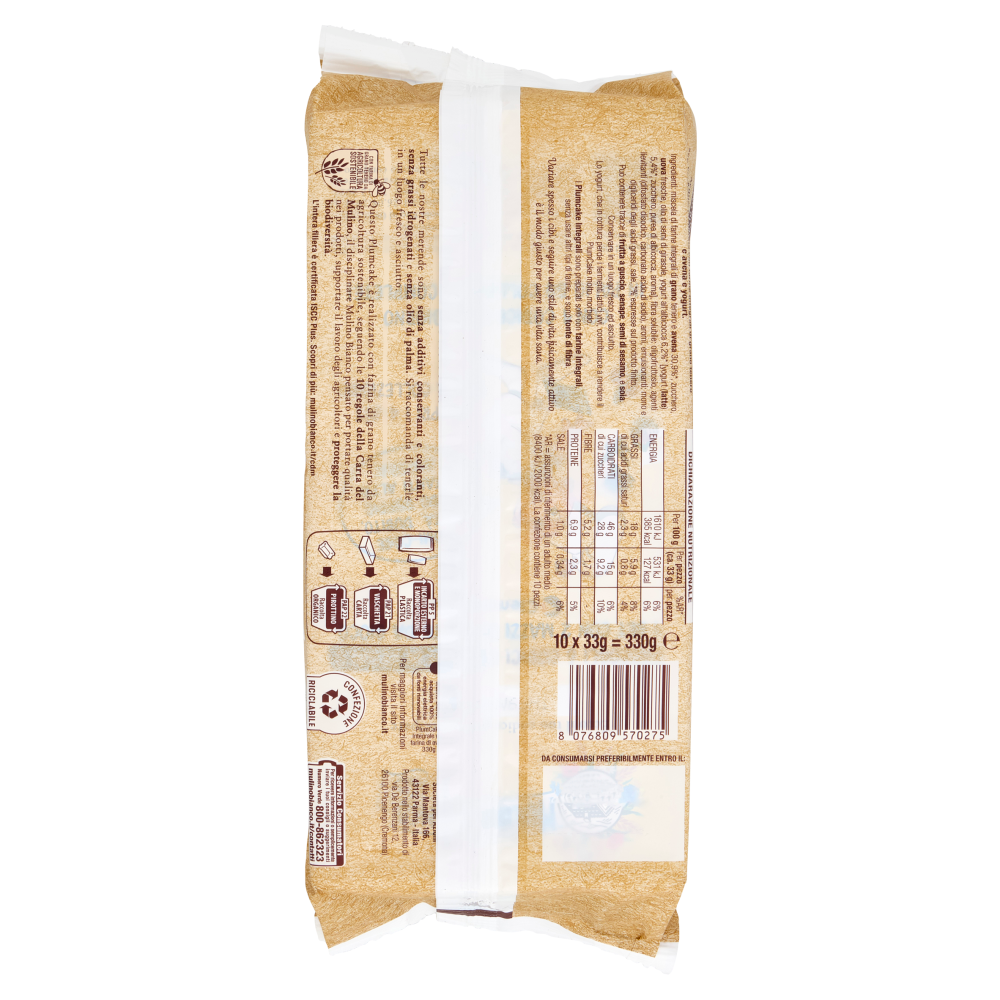 Mulino Bianco Plumcake Integrale Merenda con 100% Farina Integrale 10 pezzi 330g