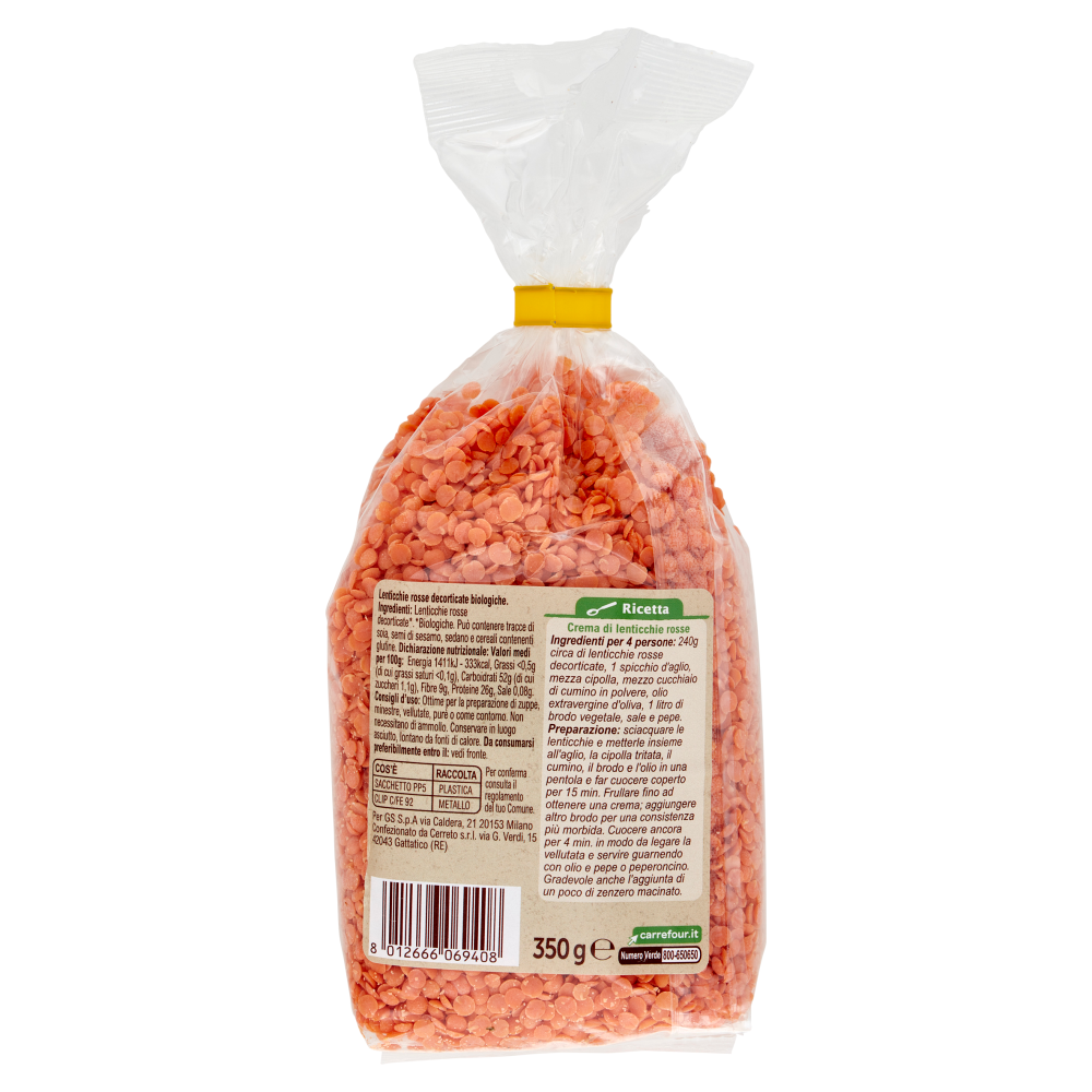 Carrefour Bio Lenticchie Rosse Decorticate Biologiche 350 g