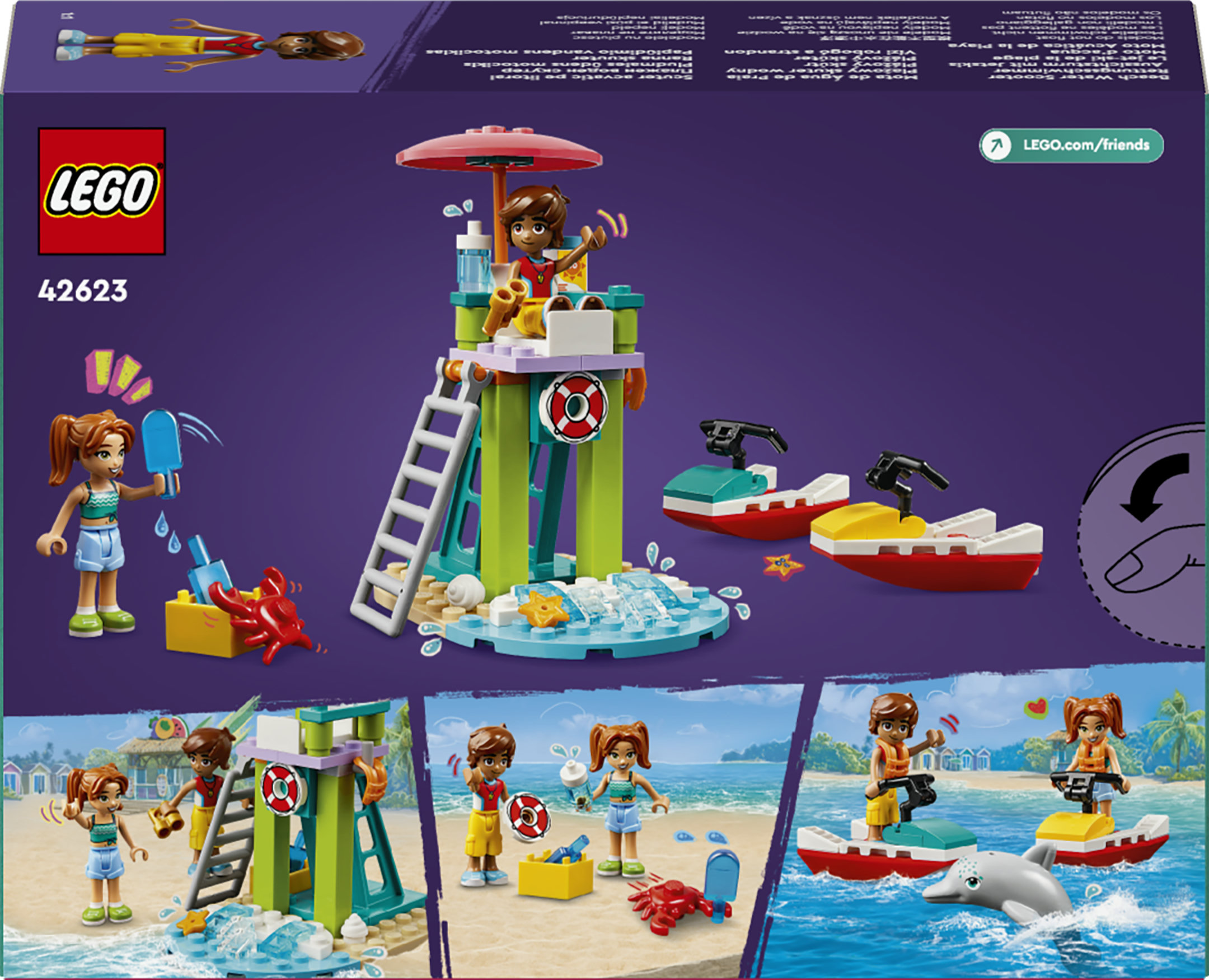 LEGO Friends 42623 Moto d&rsquo;Acqua, Giochi di Ruolo per Bambini 5+ con 2 Mini Doll e Delfino, Giocattoli da Bagnino, Idee Regalo