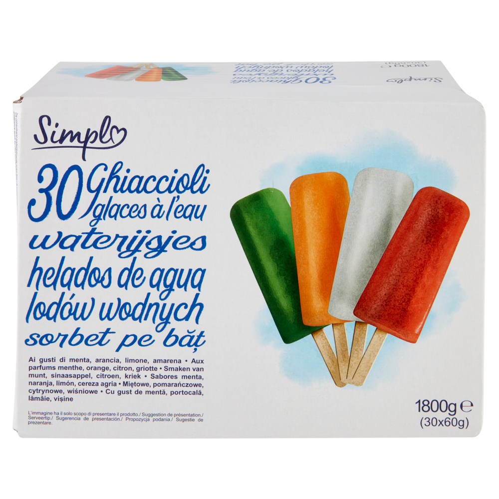Simpl 30 Ghiaccioli ai gusti di menta, arancia, limone, amarena 30 x 60 g