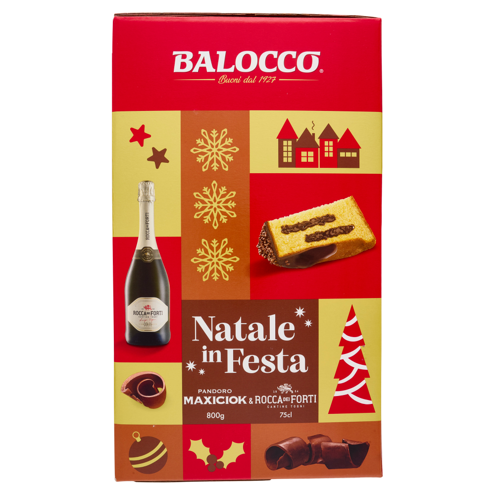 Balocco Natale in Festa Pandoro Maxiciok 800 g & Rocca dei Forti Vino Spumante Dolce 75 cl