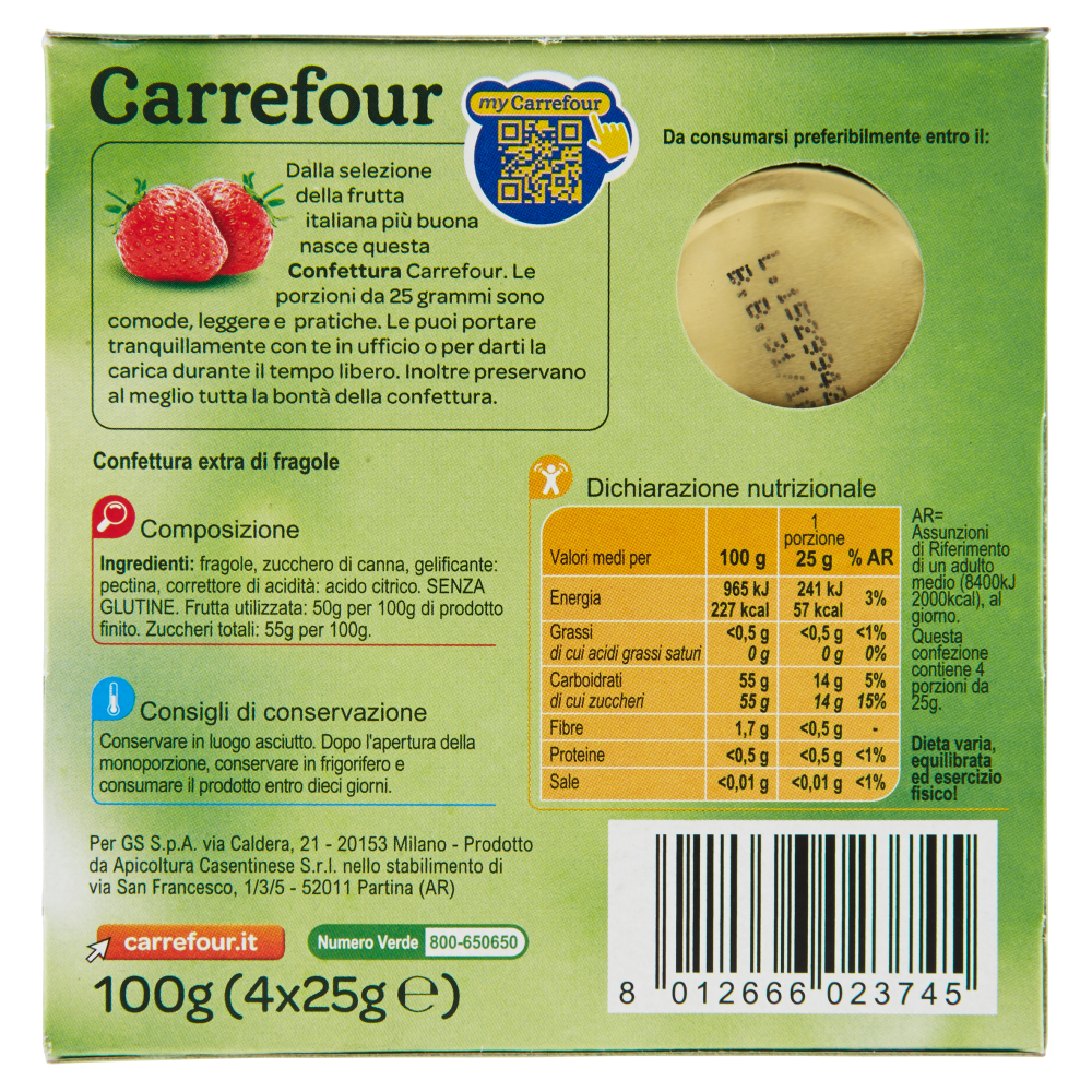 Carrefour Confettura extra Fragole 4 x 25 g