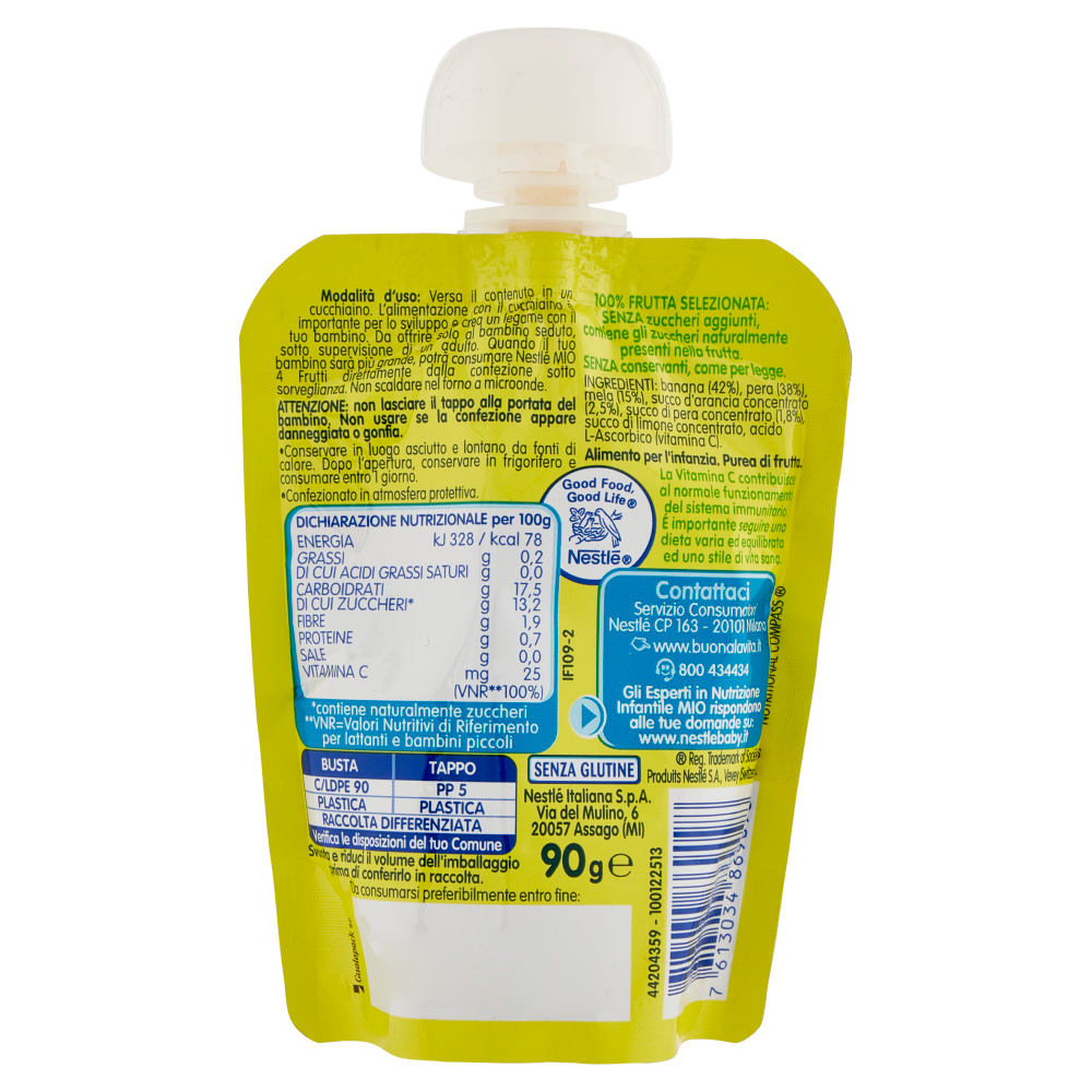 NESTLÉ MIO Merenda da spremere 4 Frutti da 6 mesi pouch 90 g