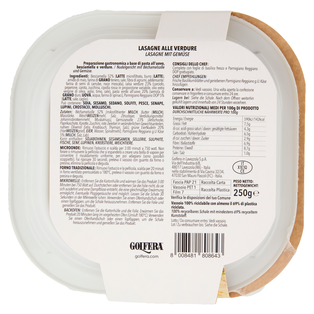 Golfera Ben Fatto Lasagne alle Verdure 250 g