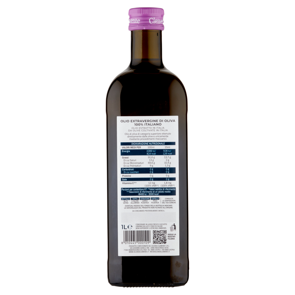 Clemente le Masserie del Parco Olio Extra Vergine di Oliva 100% Italiano 1 L