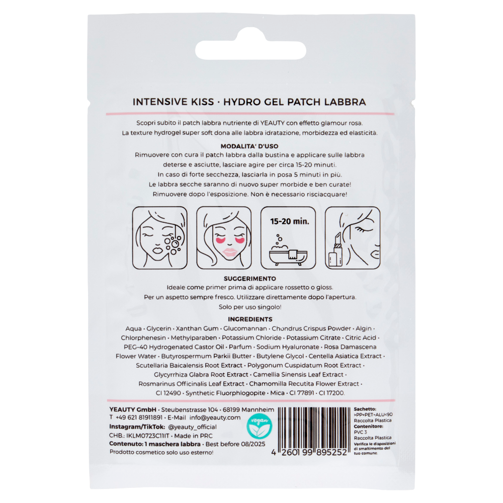 Yeauty Lip Pad Mask Hydro Gel Patch Labbra Intensive Kiss 1 pz
