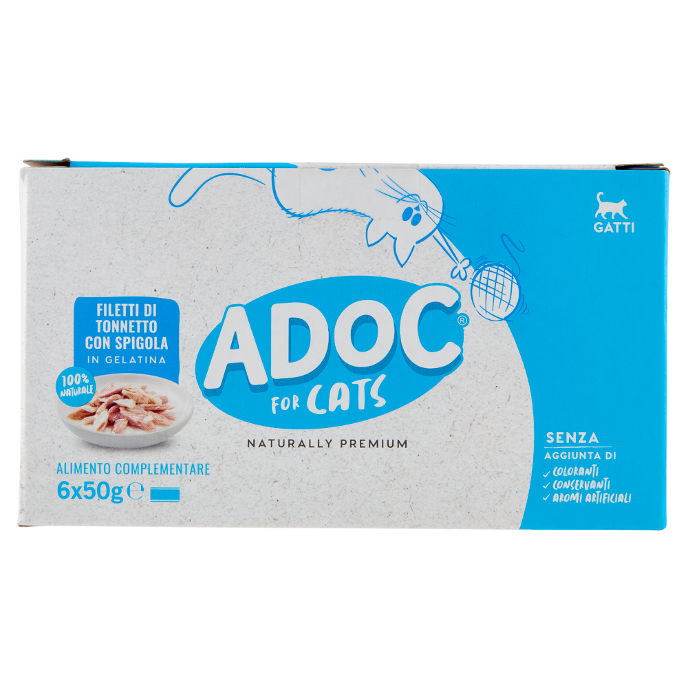 ADoC For Cats Naturally Premium Filetti di Tonnetto con Spigola in Gelatina 6 x 50 g