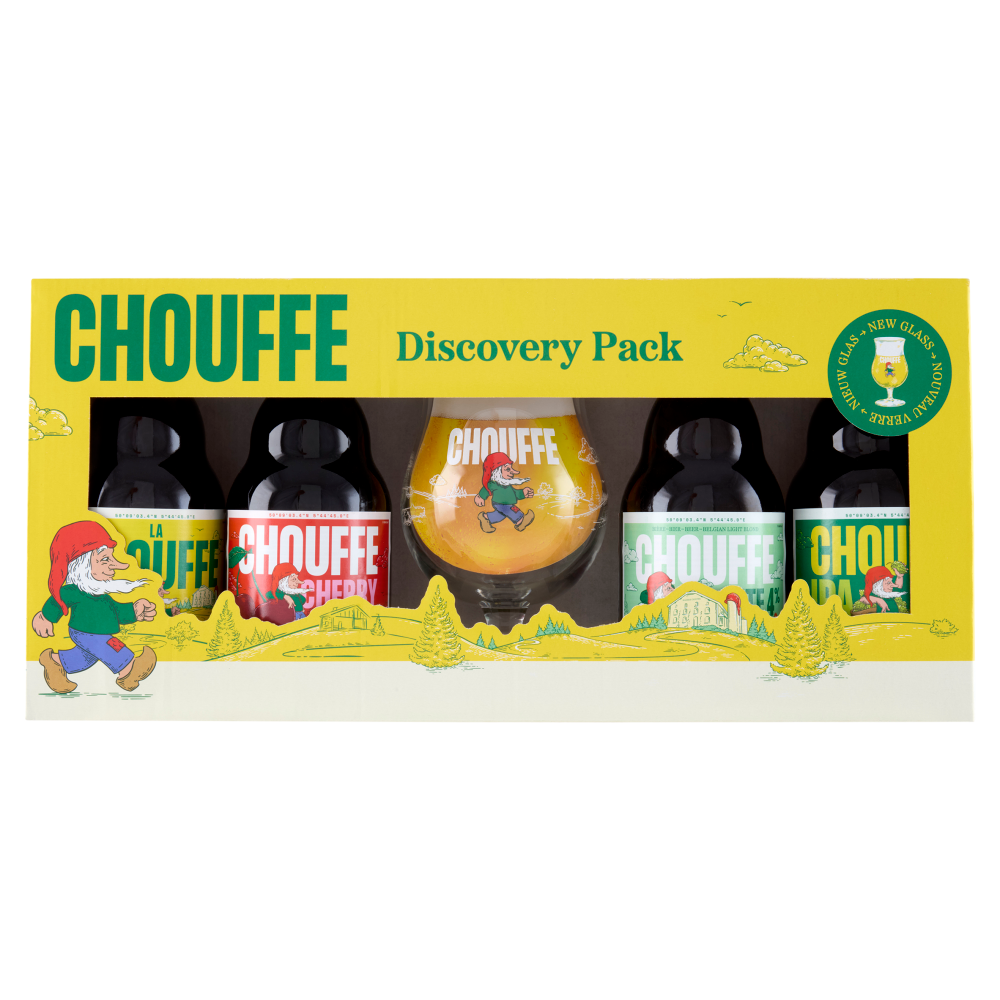 Chouffe Discovery Pack la Chouffe, Chouffe Cherry, Chouffe Lite 4%, Chouffe IPA 4x330ml+1 Bicchiere