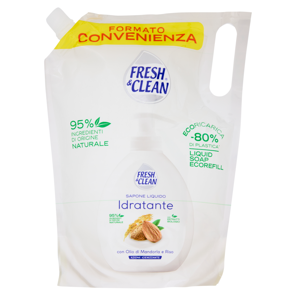 Fresh & Clean Sapone Liquido Idratante con Olio di Mandorla e Riso Ecoricarica 1000 ml