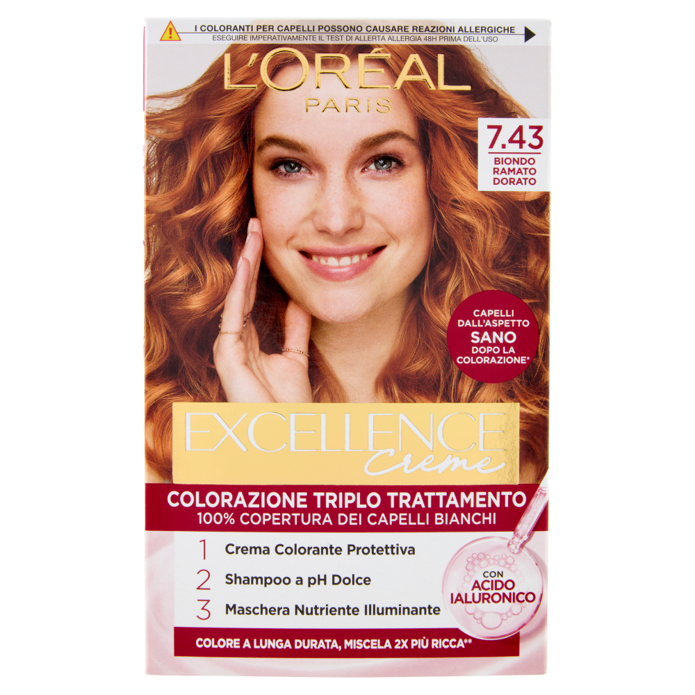 L'Oréal Paris Excellence Creme Colorazione Triplo Trattamento Biondo Ramato Dorato 7.43
