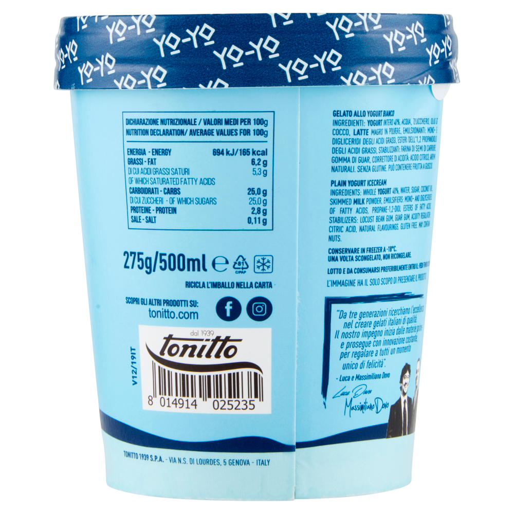 tonitto Yo-Yo gelato yogurt bianco 275 g