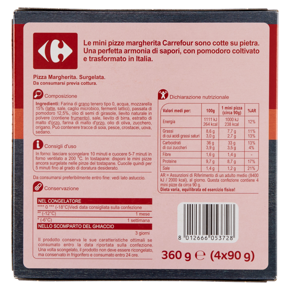 Carrefour Mini pizze Margherita Surgelata 4 x 90 g