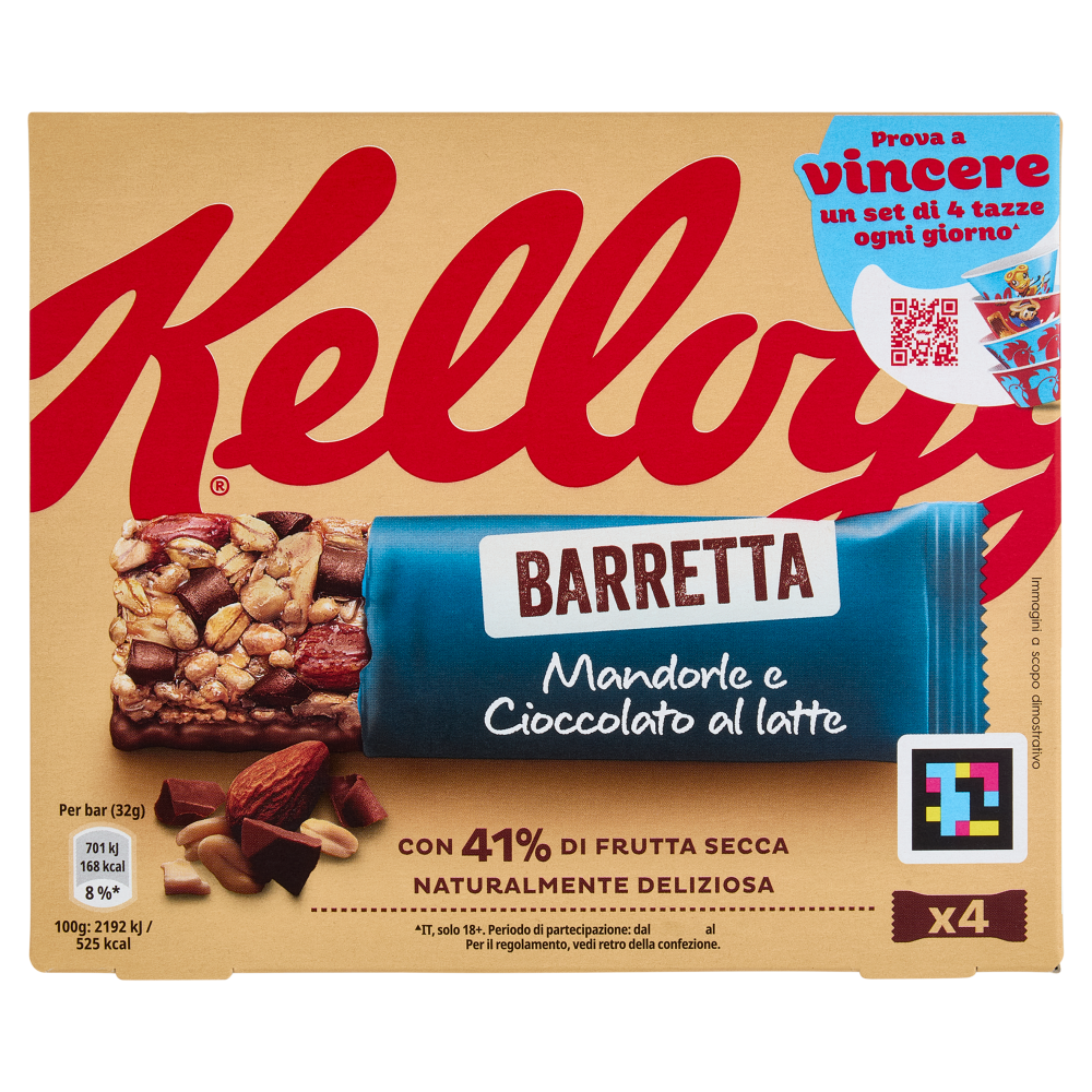 Kellogg's Barretta Mandorle e Cioccolato al latte 4 x 32 g