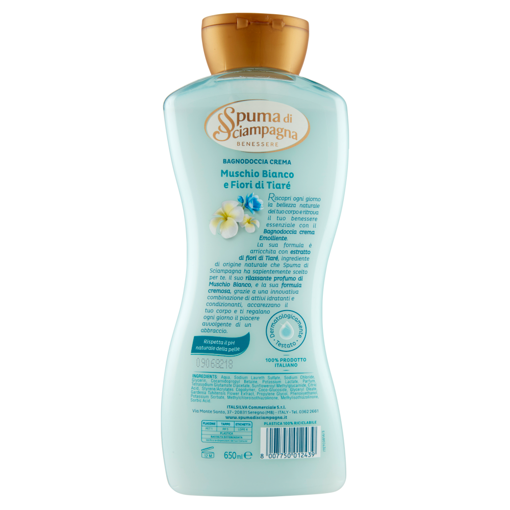 Spuma di Sciampagna Benessere Emolliente Bagnodoccia Crema Muschio Bianco e Fiori di Tiar&eacute; 650 ml