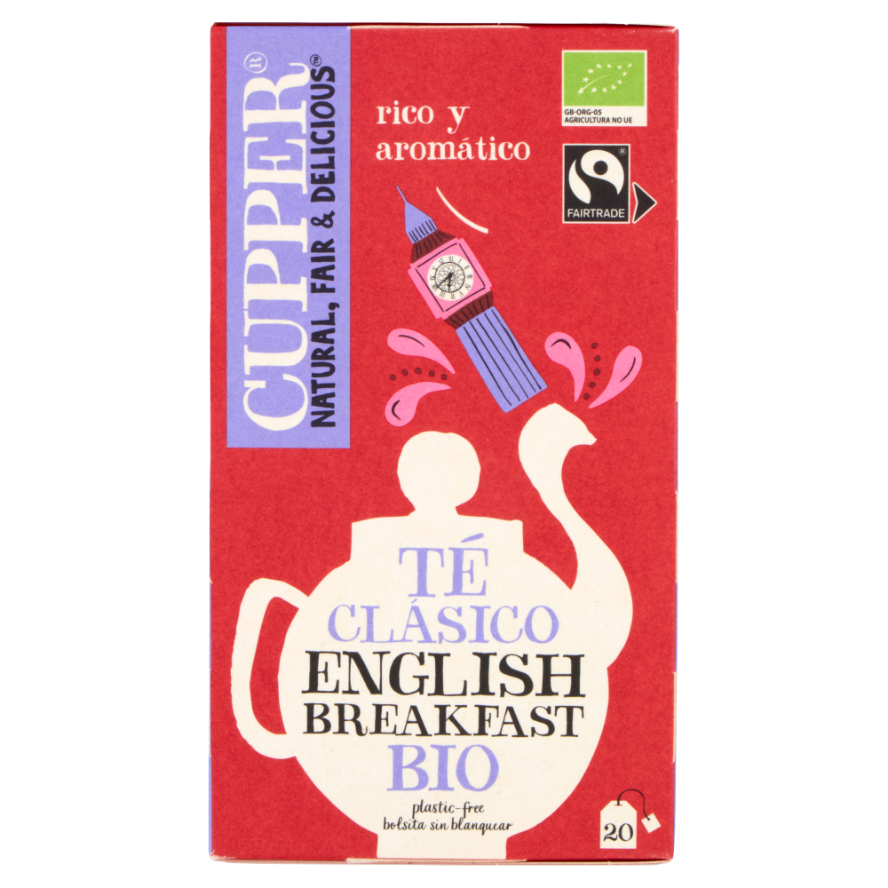 CUPPER English Breakfast Tè Nero Bio Fairtrade, Tè Ceylon Pieno e Rinfrescante, 20 Bustine 44 g