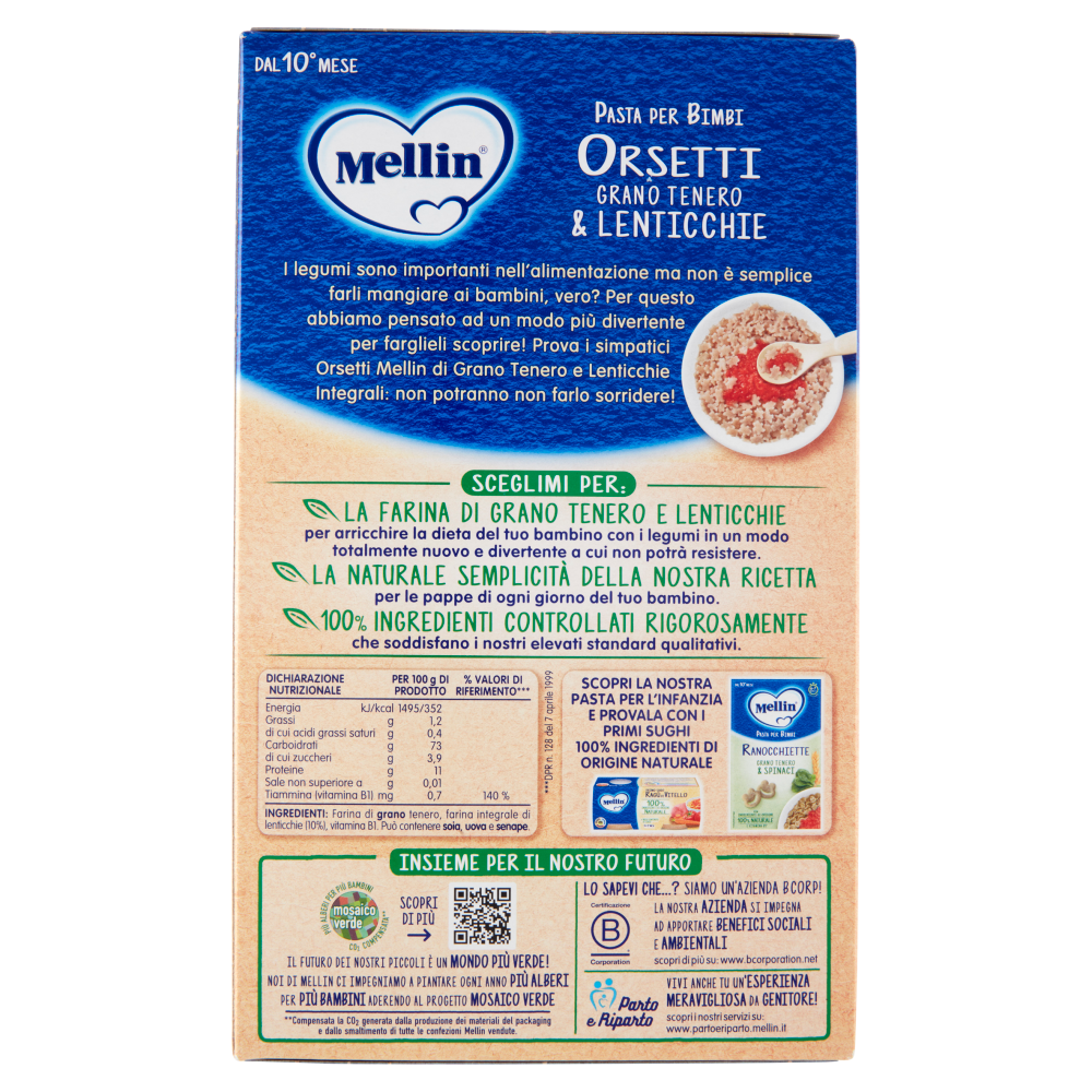 Mellin Pasta per Bimbi Orsetti Grano Tenero & Lenticchie 280 g
